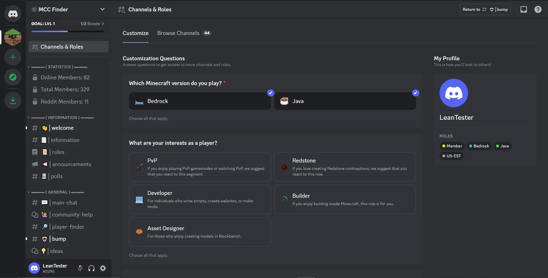 Screenshot of the Community Onboarding screen in our Discord server